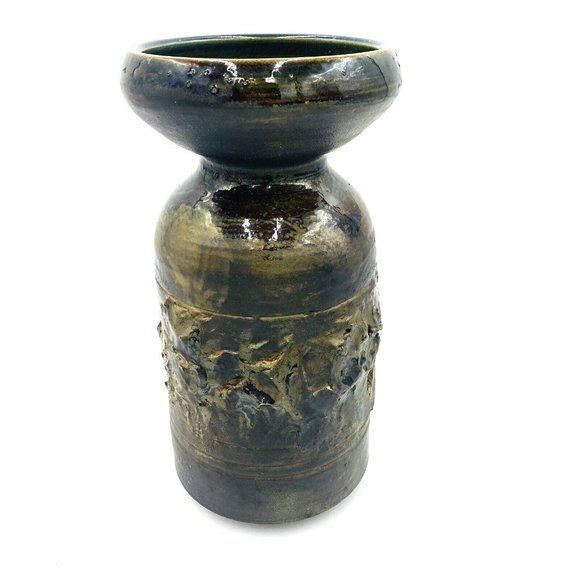 Studio Art Earthtone Glazed Pottery Brutalist look Vase Signed 1965 GE Ball - Picture 1 of 13